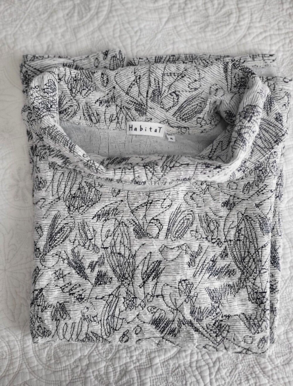 Habitat White Knit Top with Black Scribble Design, Size XL